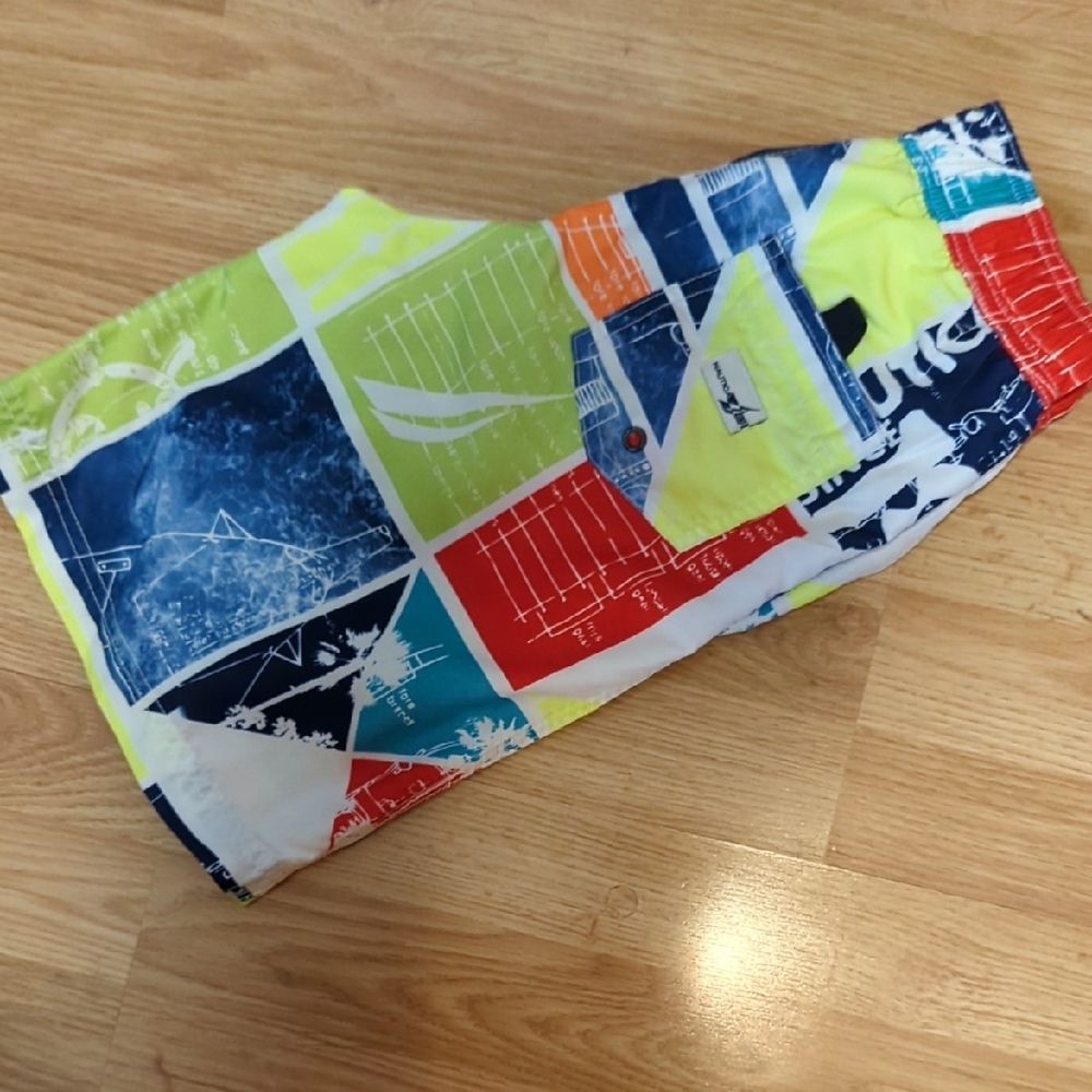 Nautica Red and Blue Swim Trunks Vibrant Geometric Design - Picture 5 of 7